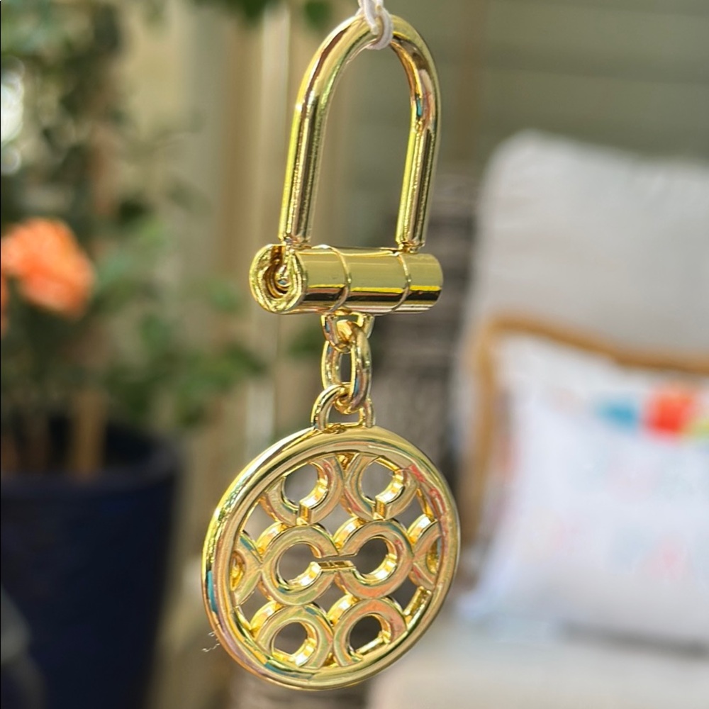 Coach Gold and Silver Key & Card Holder with Intricate Design
